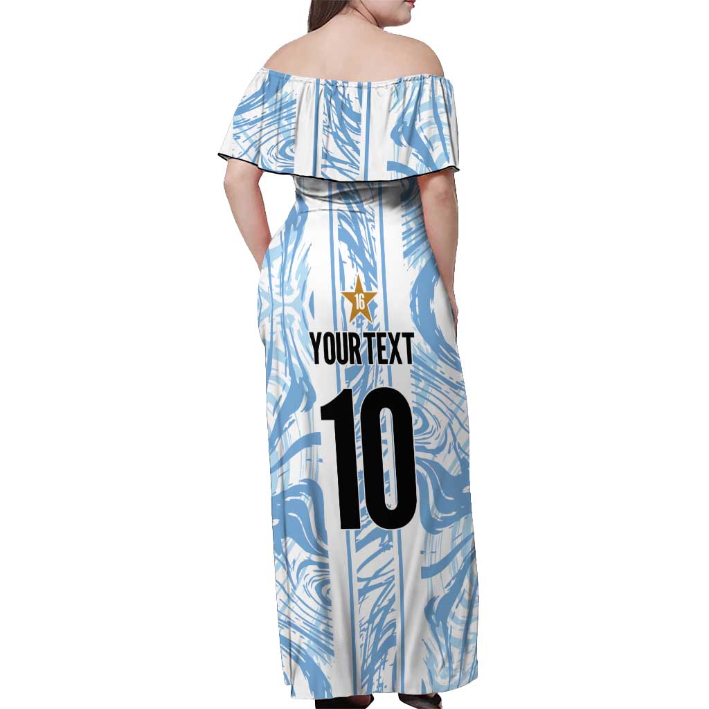 Custom Argentina Champion Football 2024 Off Shoulder Maxi Dress La Albiceleste Campeon de America - Wonder Print Shop