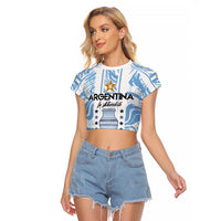 Custom Argentina Champion Football 2024 Raglan Cropped T Shirt La Albiceleste Campeon de America - Wonder Print Shop