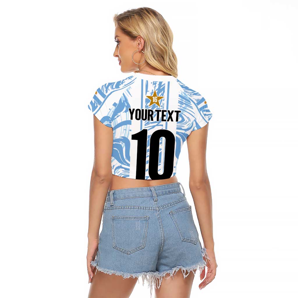 Custom Argentina Champion Football 2024 Raglan Cropped T Shirt La Albiceleste Campeon de America - Wonder Print Shop