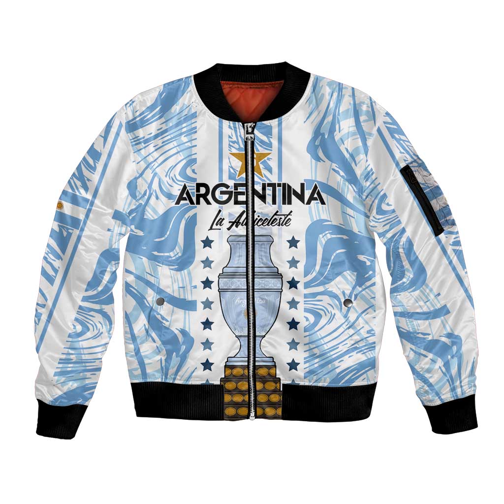 Custom Argentina Champion Football 2024 Sleeve Zip Bomber Jacket La Albiceleste Campeon de America - Wonder Print Shop