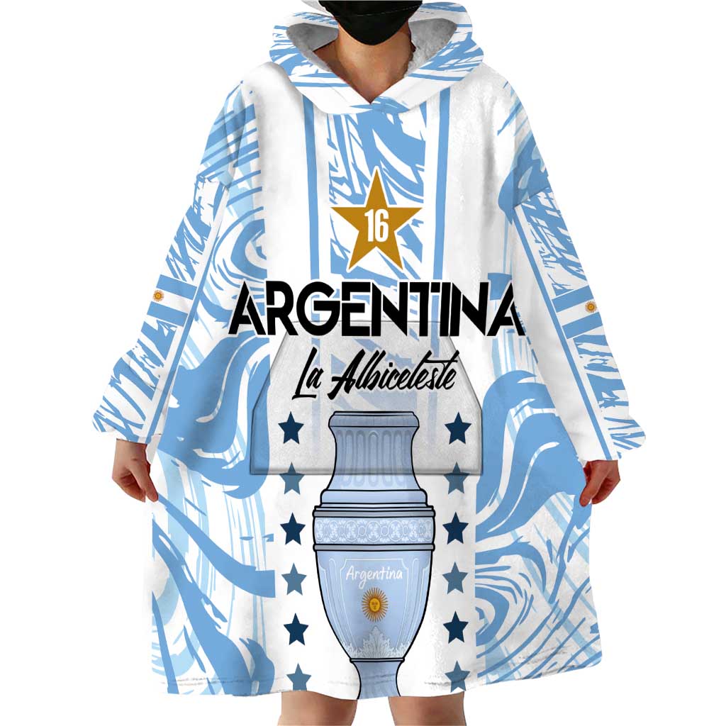 Custom Argentina Champion Football 2024 Wearable Blanket Hoodie La Albiceleste Campeon de America - Wonder Print Shop