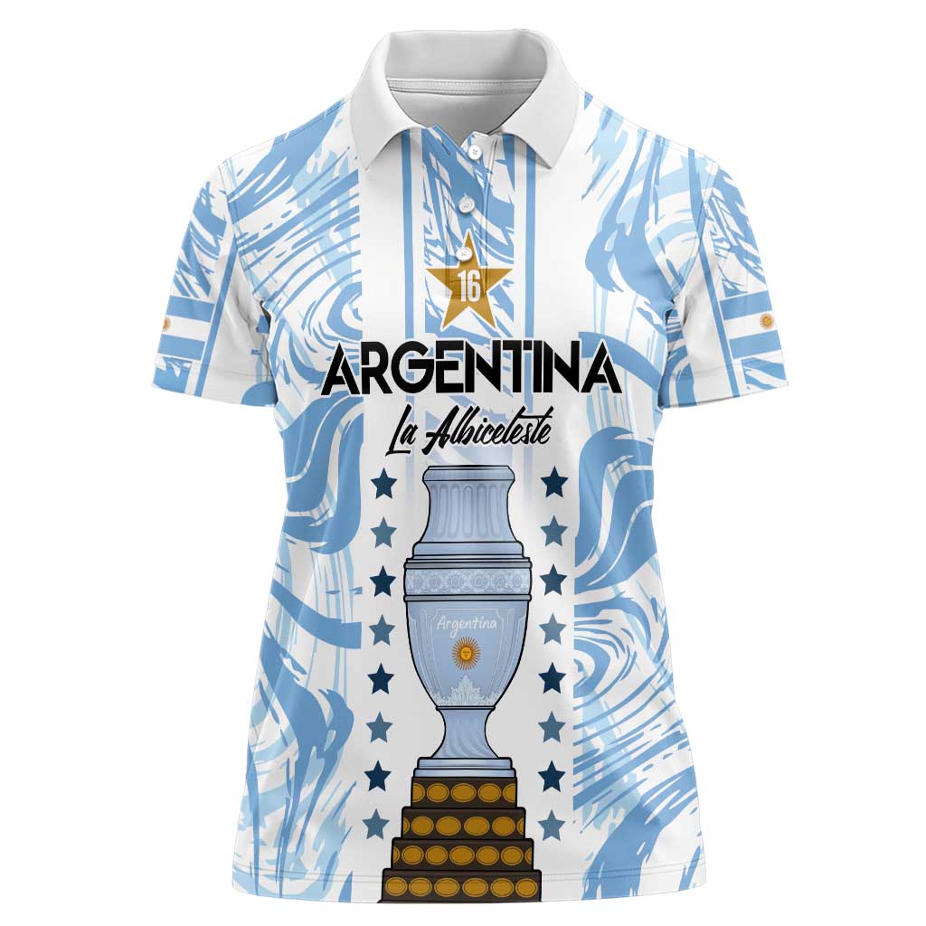 Custom Argentina Champion Football 2024 Women Polo Shirt La Albiceleste Campeon de America - Wonder Print Shop