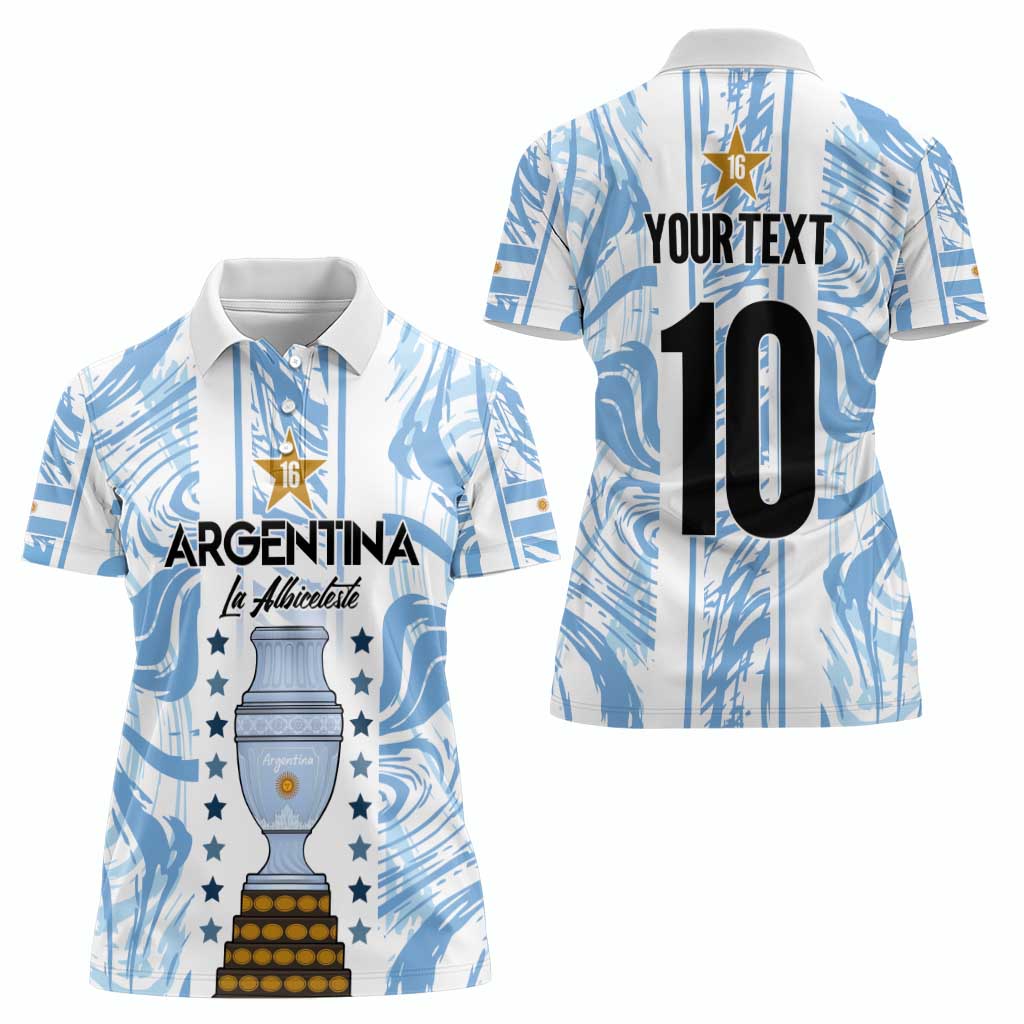 Custom Argentina Champion Football 2024 Women Polo Shirt La Albiceleste Campeon de America - Wonder Print Shop