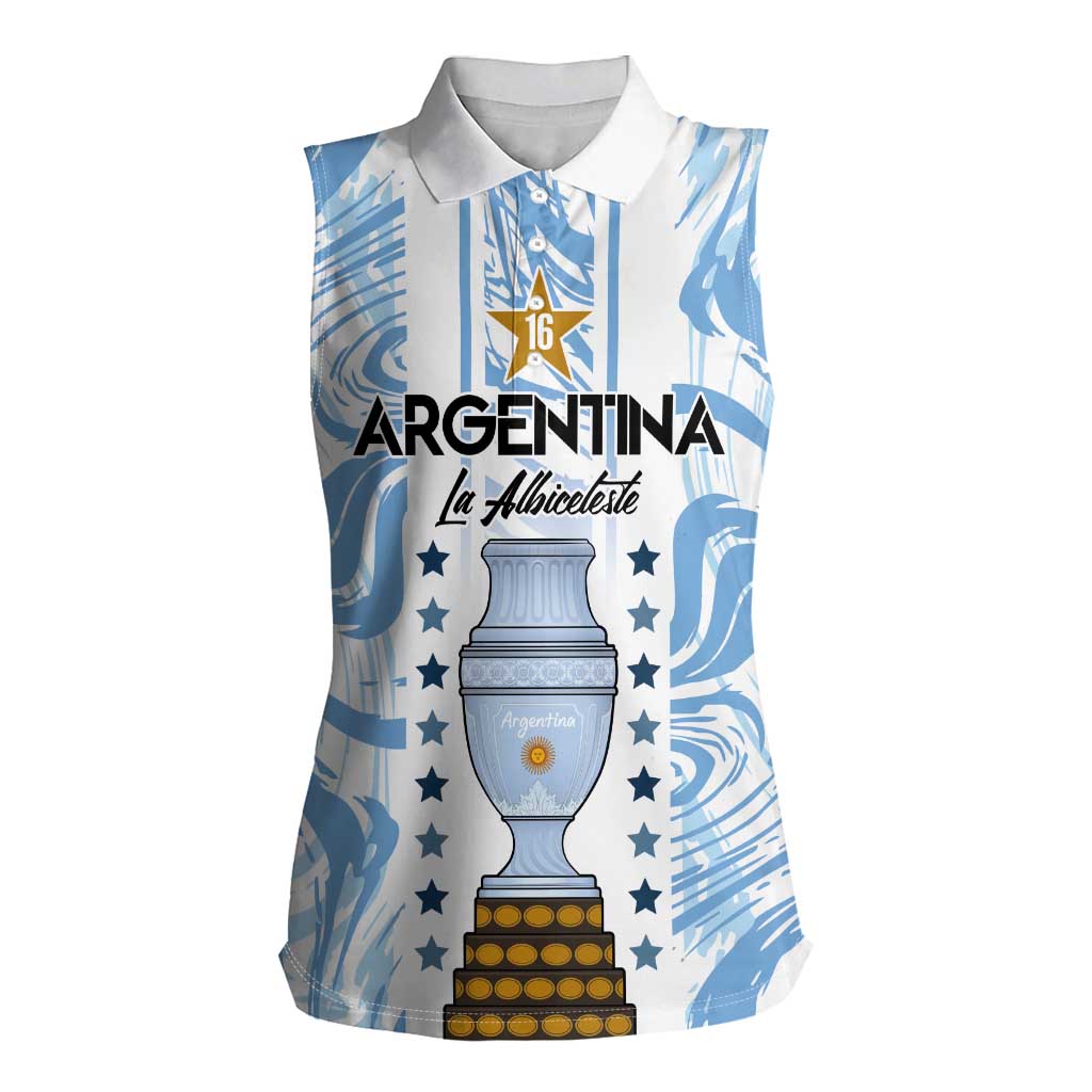Custom Argentina Champion Football 2024 Women Sleeveless Polo Shirt La Albiceleste Campeon de America - Wonder Print Shop