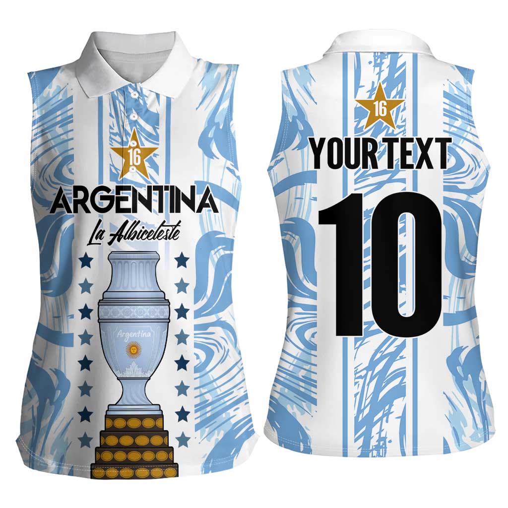 Custom Argentina Champion Football 2024 Women Sleeveless Polo Shirt La Albiceleste Campeon de America - Wonder Print Shop