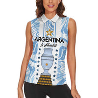 Custom Argentina Champion Football 2024 Women Sleeveless Polo Shirt La Albiceleste Campeon de America - Wonder Print Shop