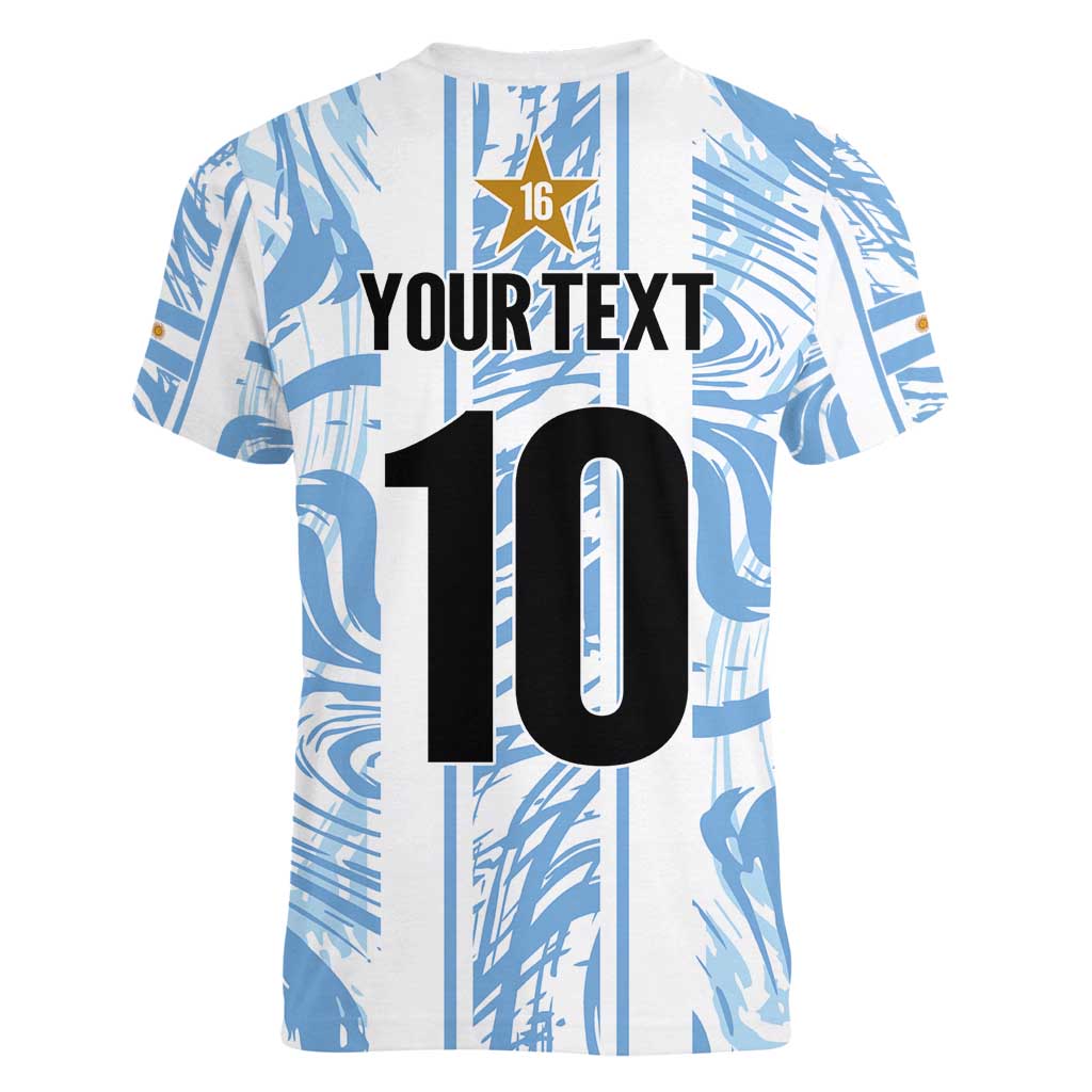 Custom Argentina Champion Football 2024 Women V-Neck T-Shirt La Albiceleste Campeon de America - Wonder Print Shop