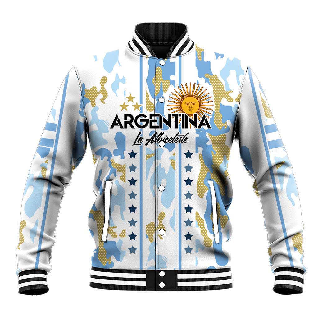 Custom Argentina Football Baseball Jacket Vamos La Albiceleste Camouflage Style - Wonder Print Shop