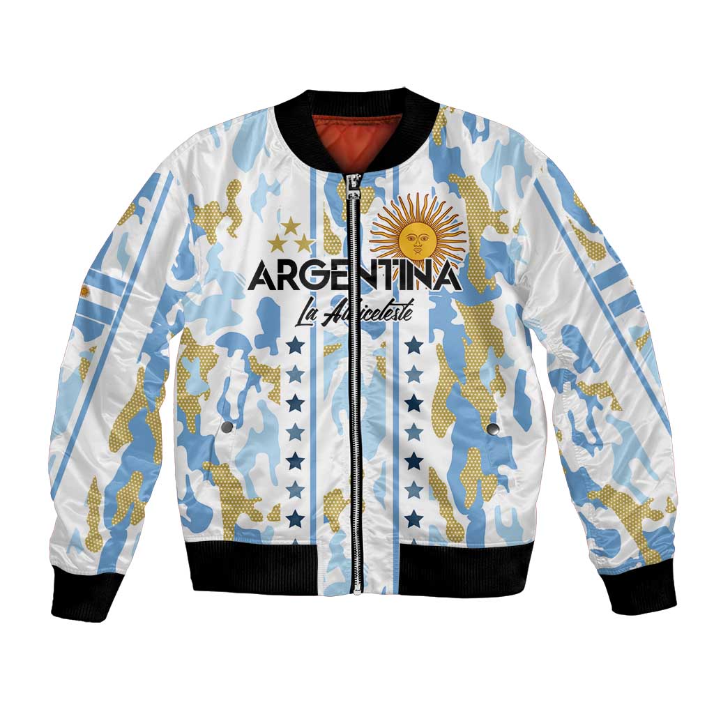 Custom Argentina Football Bomber Jacket Vamos La Albiceleste Camouflage Style - Wonder Print Shop