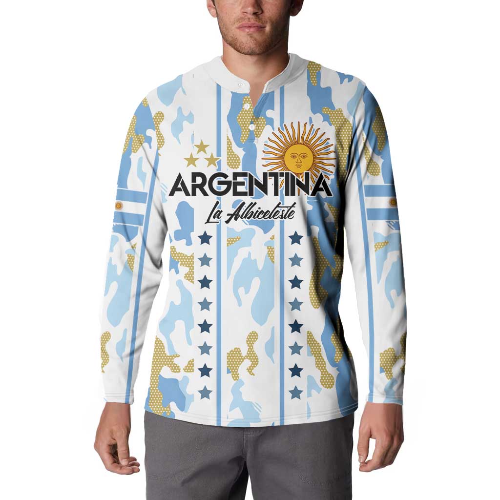 Custom Argentina Football Button Sweatshirt Vamos La Albiceleste Camouflage Style - Wonder Print Shop