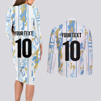 Custom Argentina Football Couples Matching Long Sleeve Bodycon Dress and Long Sleeve Button Shirt Vamos La Albiceleste Camouflage Style - Wonder Print Shop