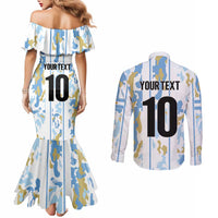 Custom Argentina Football Couples Matching Mermaid Dress and Long Sleeve Button Shirt Vamos La Albiceleste Camouflage Style