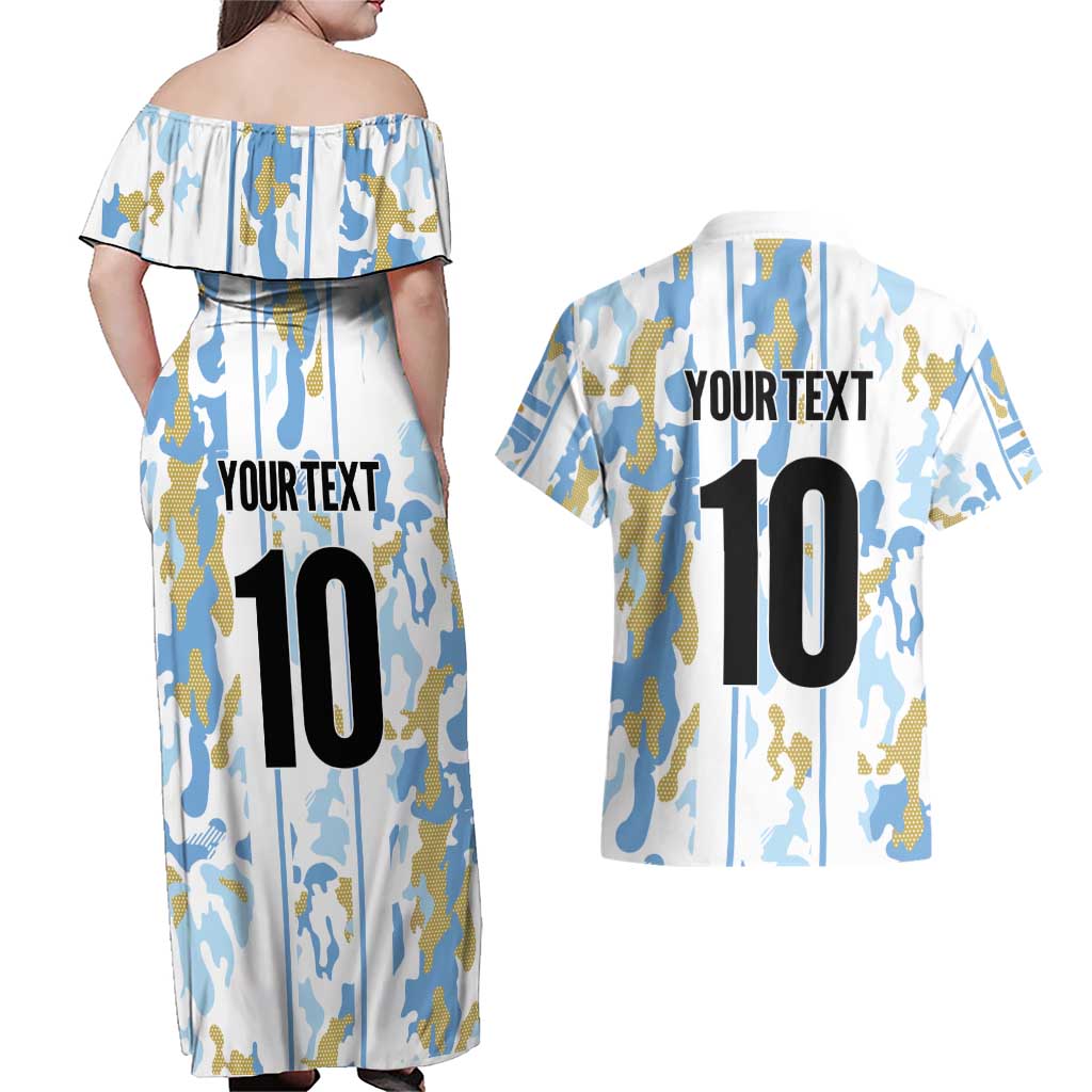 Custom Argentina Football Couples Matching Off Shoulder Maxi Dress and Hawaiian Shirt Vamos La Albiceleste Camouflage Style - Wonder Print Shop