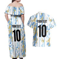 Custom Argentina Football Couples Matching Off Shoulder Maxi Dress and Hawaiian Shirt Vamos La Albiceleste Camouflage Style - Wonder Print Shop