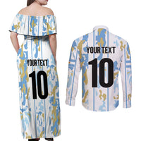 Custom Argentina Football Couples Matching Off Shoulder Maxi Dress and Long Sleeve Button Shirt Vamos La Albiceleste Camouflage Style - Wonder Print Shop