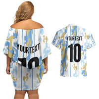 Custom Argentina Football Couples Matching Off Shoulder Short Dress and Hawaiian Shirt Vamos La Albiceleste Camouflage Style - Wonder Print Shop