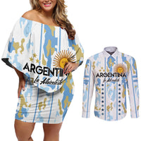 Custom Argentina Football Couples Matching Off Shoulder Short Dress and Long Sleeve Button Shirt Vamos La Albiceleste Camouflage Style - Wonder Print Shop