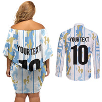 Custom Argentina Football Couples Matching Off Shoulder Short Dress and Long Sleeve Button Shirt Vamos La Albiceleste Camouflage Style - Wonder Print Shop