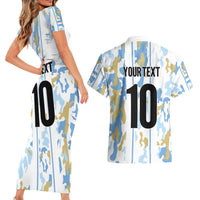 Custom Argentina Football Couples Matching Short Sleeve Bodycon Dress and Hawaiian Shirt Vamos La Albiceleste Camouflage Style - Wonder Print Shop