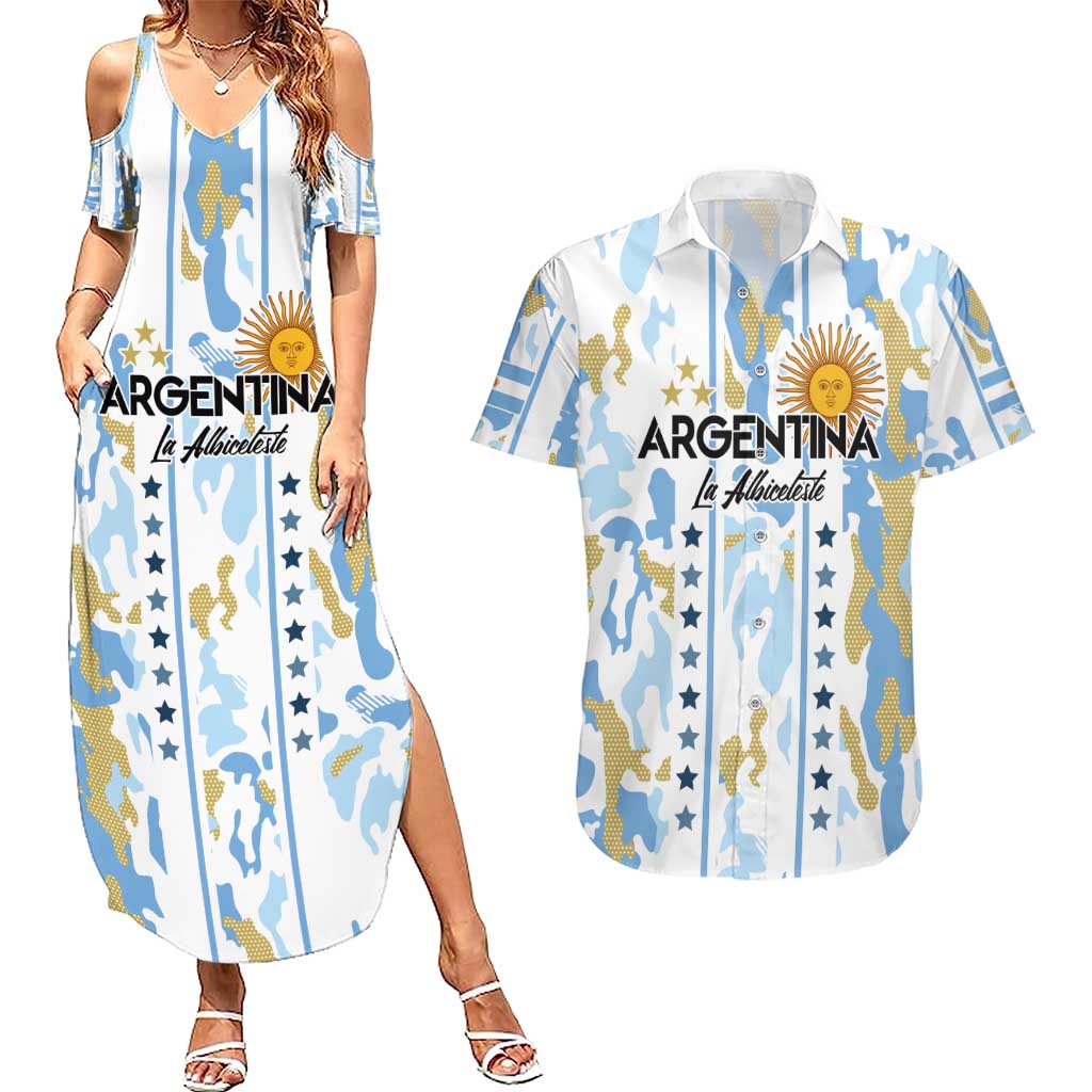 Custom Argentina Football Couples Matching Summer Maxi Dress and Hawaiian Shirt Vamos La Albiceleste Camouflage Style - Wonder Print Shop