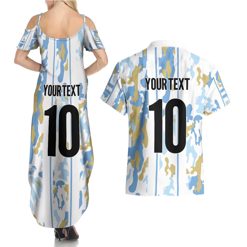 Custom Argentina Football Couples Matching Summer Maxi Dress and Hawaiian Shirt Vamos La Albiceleste Camouflage Style - Wonder Print Shop