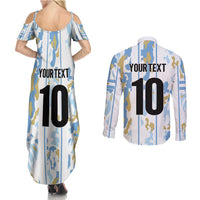 Custom Argentina Football Couples Matching Summer Maxi Dress and Long Sleeve Button Shirt Vamos La Albiceleste Camouflage Style - Wonder Print Shop