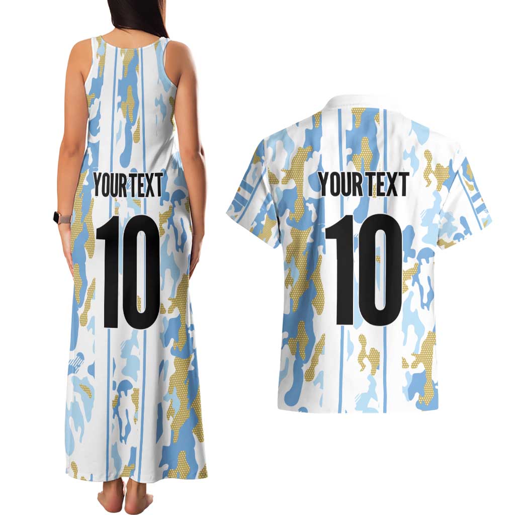 Custom Argentina Football Couples Matching Tank Maxi Dress and Hawaiian Shirt Vamos La Albiceleste Camouflage Style - Wonder Print Shop