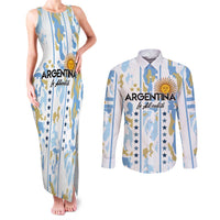 Custom Argentina Football Couples Matching Tank Maxi Dress and Long Sleeve Button Shirt Vamos La Albiceleste Camouflage Style - Wonder Print Shop