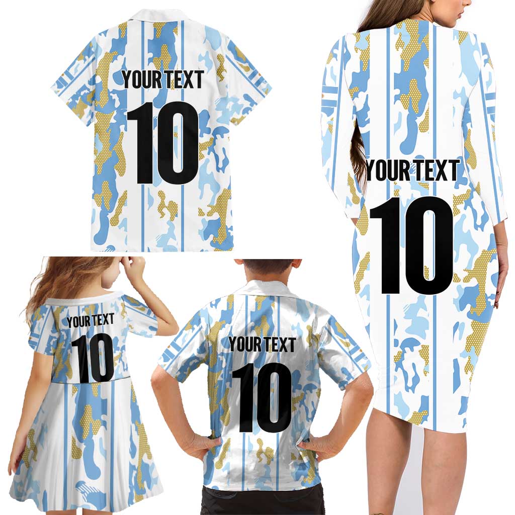 Custom Argentina Football Family Matching Long Sleeve Bodycon Dress and Hawaiian Shirt Vamos La Albiceleste Camouflage Style - Wonder Print Shop