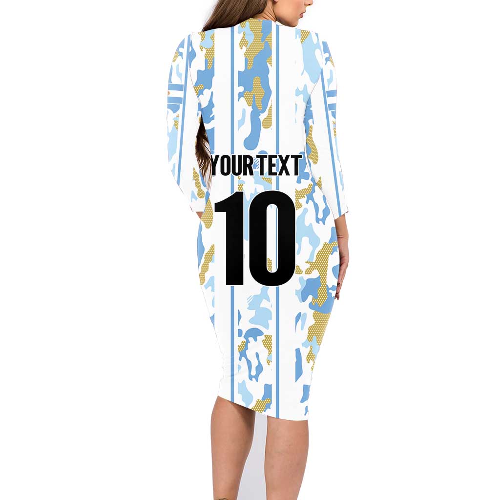 Custom Argentina Football Family Matching Long Sleeve Bodycon Dress and Hawaiian Shirt Vamos La Albiceleste Camouflage Style - Wonder Print Shop