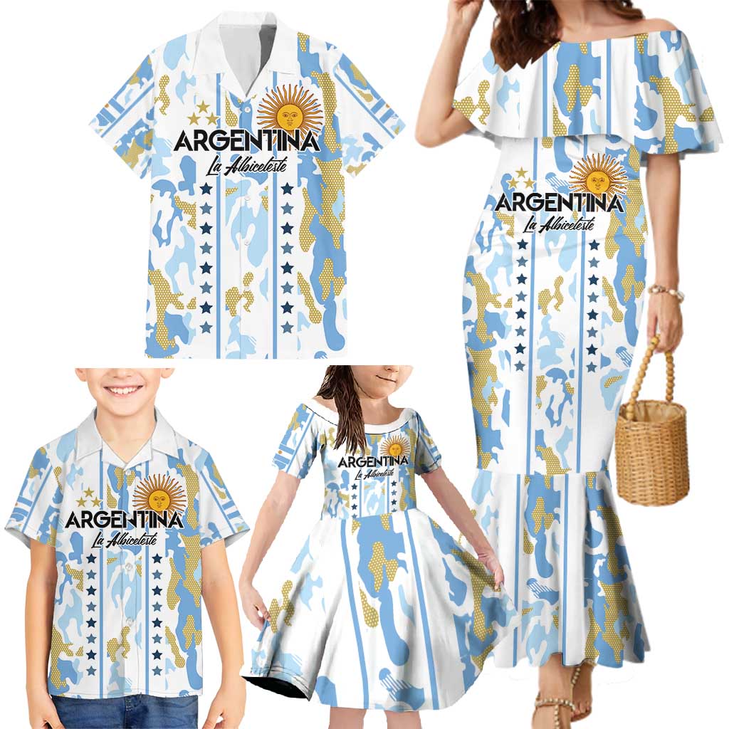 Custom Argentina Football Family Matching Mermaid Dress and Hawaiian Shirt Vamos La Albiceleste Camouflage Style - Wonder Print Shop