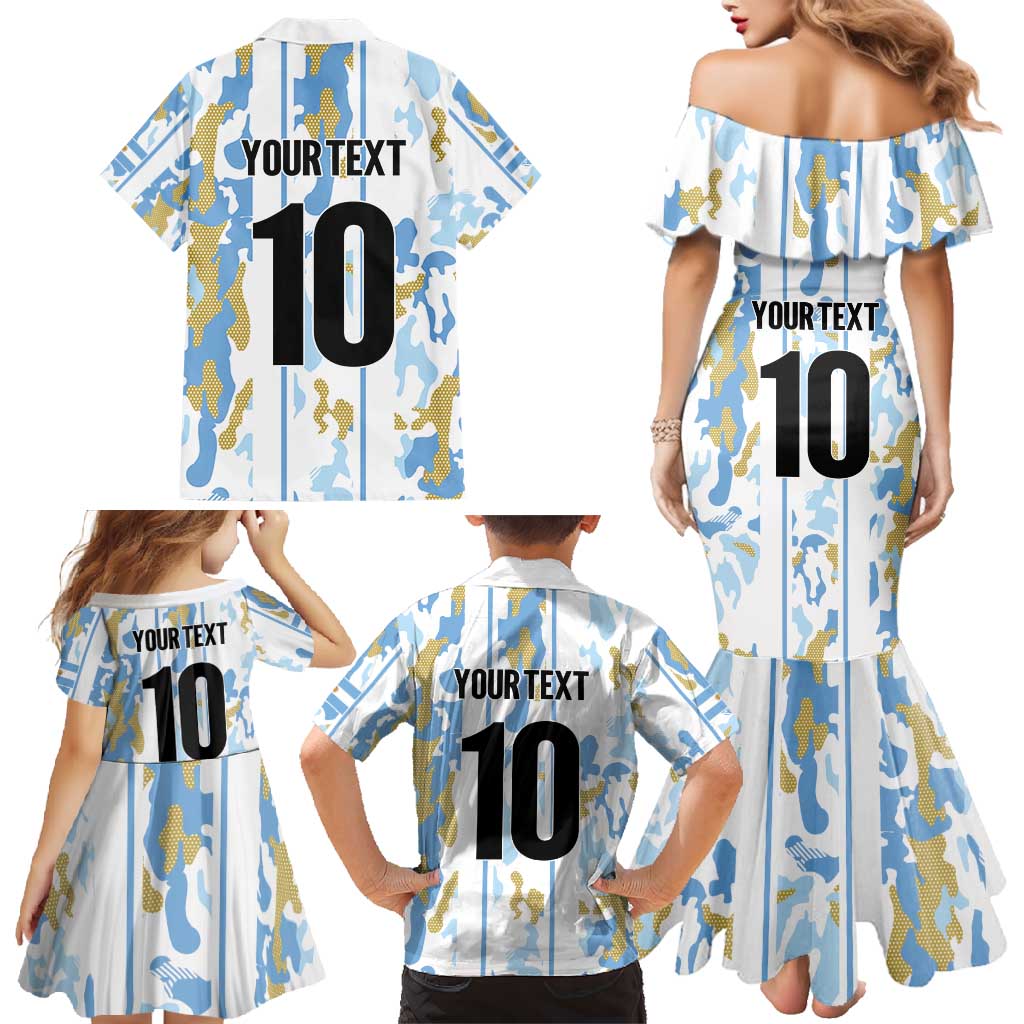 Custom Argentina Football Family Matching Mermaid Dress and Hawaiian Shirt Vamos La Albiceleste Camouflage Style - Wonder Print Shop