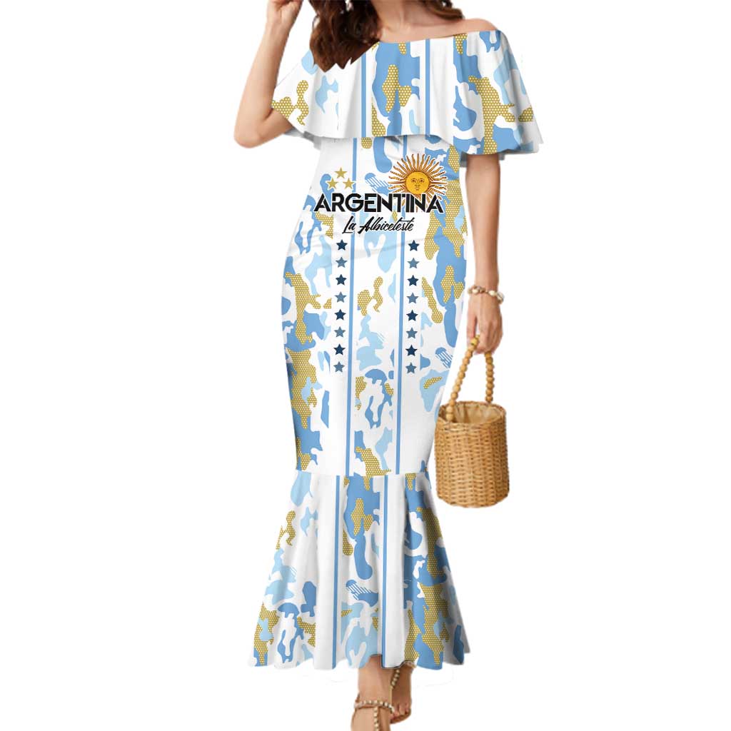 Custom Argentina Football Family Matching Mermaid Dress and Hawaiian Shirt Vamos La Albiceleste Camouflage Style - Wonder Print Shop