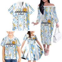 Custom Argentina Football Family Matching Off The Shoulder Long Sleeve Dress and Hawaiian Shirt Vamos La Albiceleste Camouflage Style - Wonder Print Shop