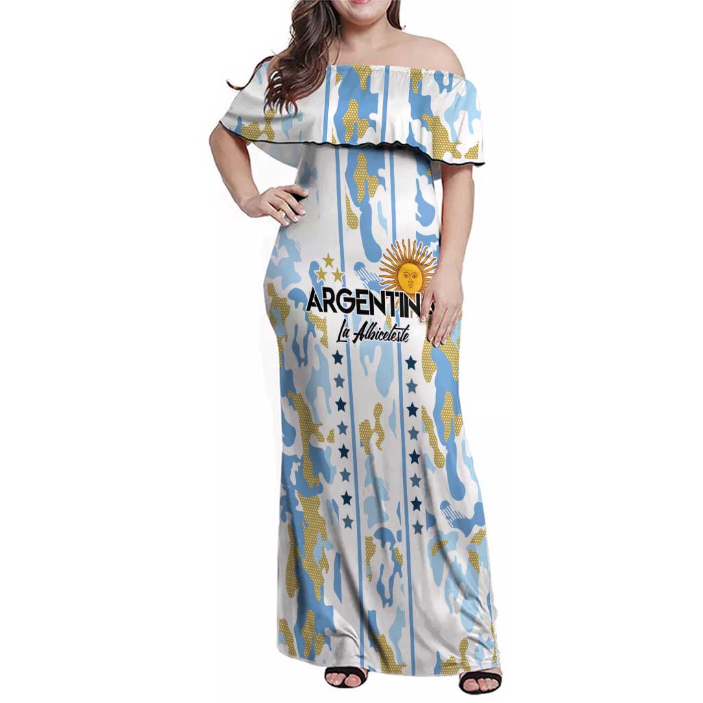 Custom Argentina Football Family Matching Off Shoulder Maxi Dress and Hawaiian Shirt Vamos La Albiceleste Camouflage Style - Wonder Print Shop