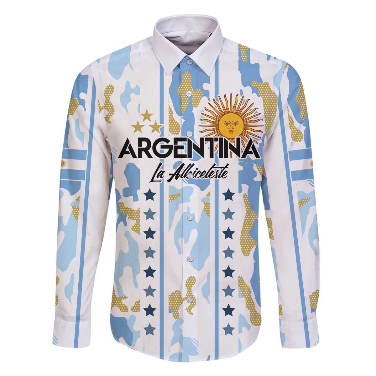 Custom Argentina Football Family Matching Off Shoulder Short Dress and Hawaiian Shirt Vamos La Albiceleste Camouflage Style - Wonder Print Shop