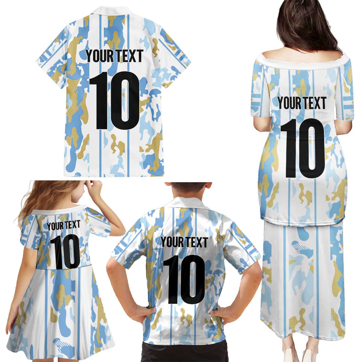 Custom Argentina Football Family Matching Puletasi and Hawaiian Shirt Vamos La Albiceleste Camouflage Style - Wonder Print Shop
