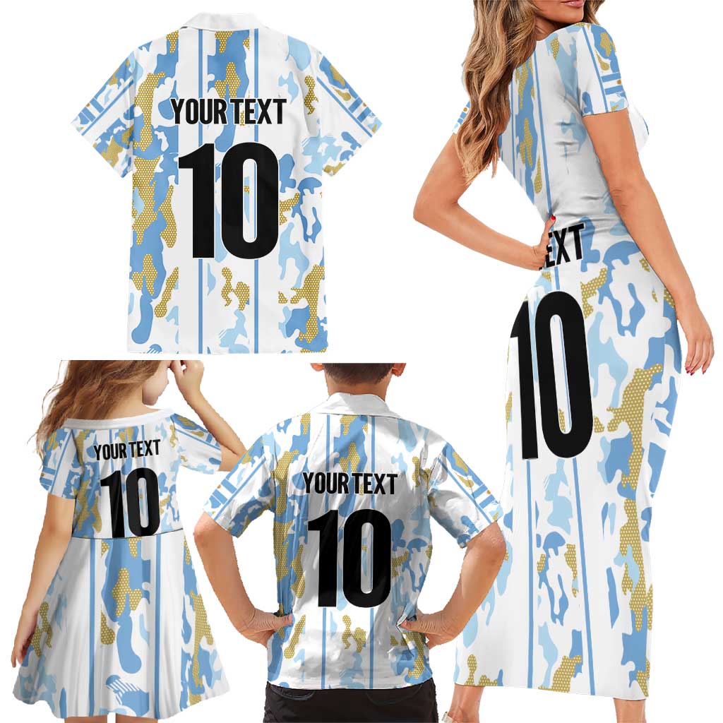 Custom Argentina Football Family Matching Short Sleeve Bodycon Dress and Hawaiian Shirt Vamos La Albiceleste Camouflage Style - Wonder Print Shop