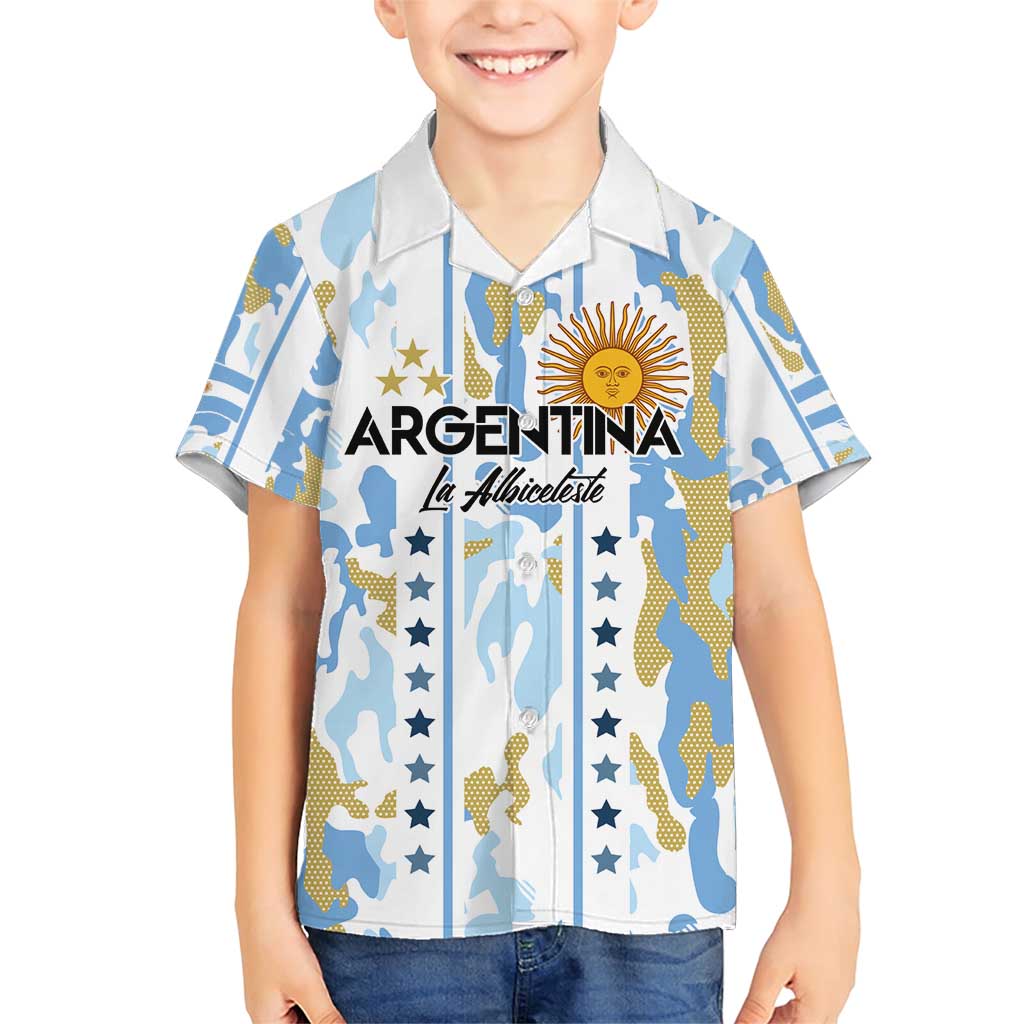Custom Argentina Football Family Matching Short Sleeve Bodycon Dress and Hawaiian Shirt Vamos La Albiceleste Camouflage Style - Wonder Print Shop