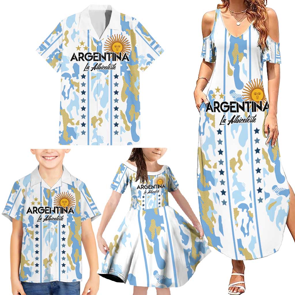 Custom Argentina Football Family Matching Summer Maxi Dress and Hawaiian Shirt Vamos La Albiceleste Camouflage Style - Wonder Print Shop