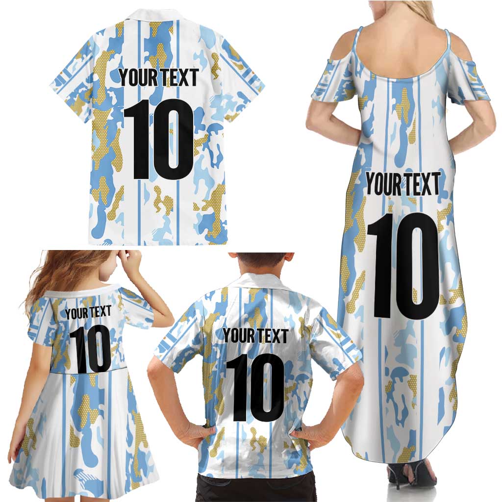 Custom Argentina Football Family Matching Summer Maxi Dress and Hawaiian Shirt Vamos La Albiceleste Camouflage Style - Wonder Print Shop