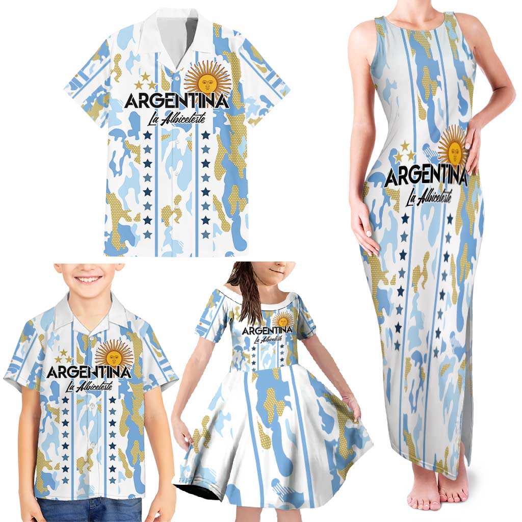 Custom Argentina Football Family Matching Tank Maxi Dress and Hawaiian Shirt Vamos La Albiceleste Camouflage Style - Wonder Print Shop