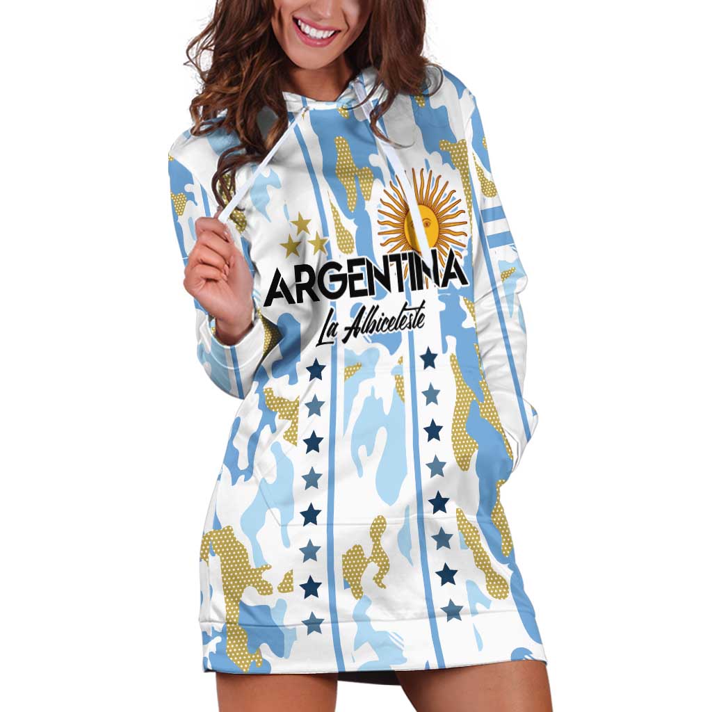 Custom Argentina Football Hoodie Dress Vamos La Albiceleste Camouflage Style - Wonder Print Shop
