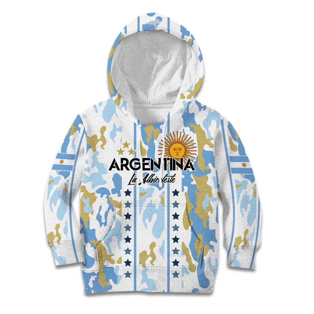 Custom Argentina Football Kid Hoodie Vamos La Albiceleste Camouflage Style - Wonder Print Shop
