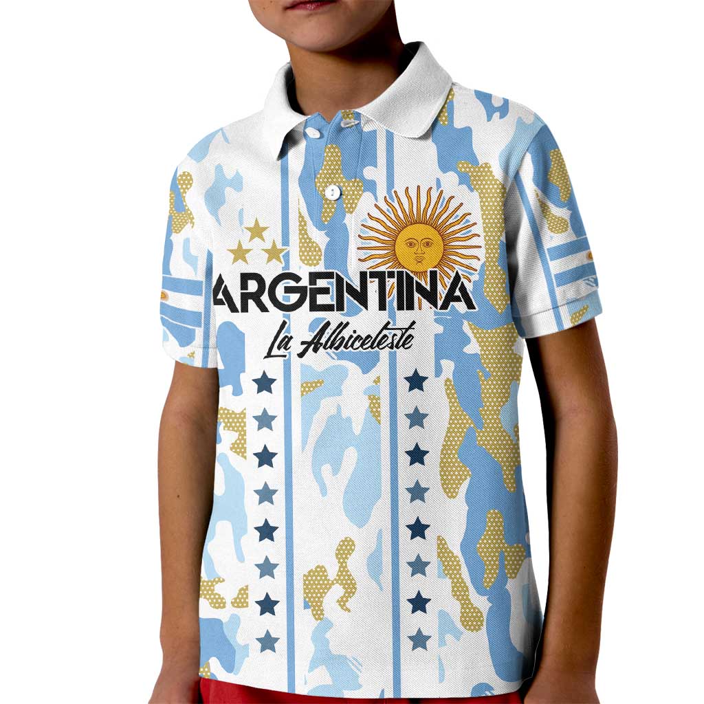 Custom Argentina Football Kid Polo Shirt Vamos La Albiceleste Camouflage Style - Wonder Print Shop