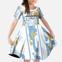 Custom Argentina Football Kid Short Sleeve Dress Vamos La Albiceleste Camouflage Style - Wonder Print Shop