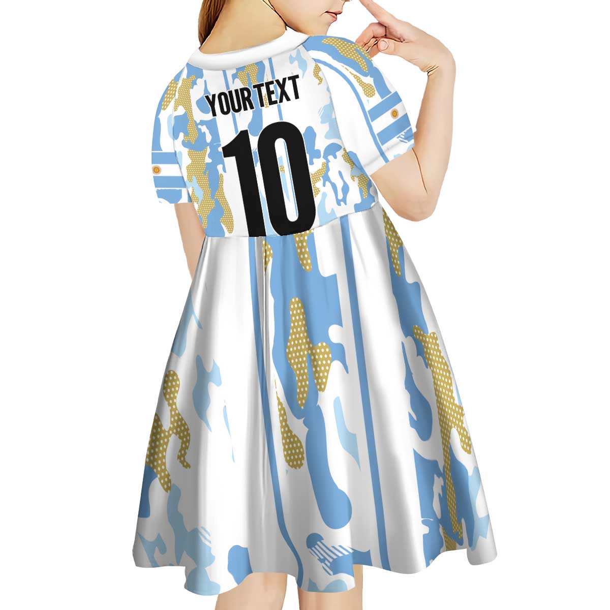 Custom Argentina Football Kid Short Sleeve Dress Vamos La Albiceleste Camouflage Style - Wonder Print Shop