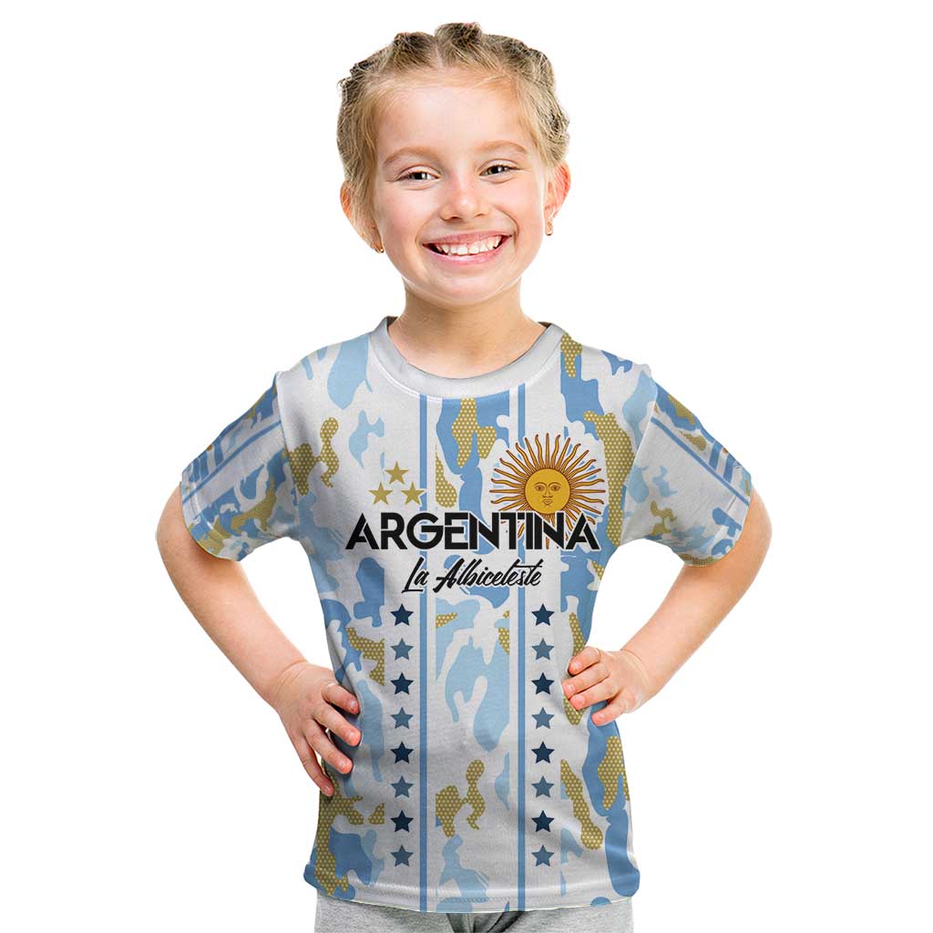 Custom Argentina Football Kid T Shirt Vamos La Albiceleste Camouflage Style - Wonder Print Shop