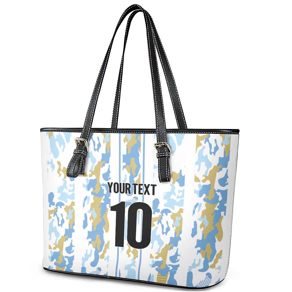 Custom Argentina Football Leather Tote Bag Vamos La Albiceleste Camouflage Style - Wonder Print Shop
