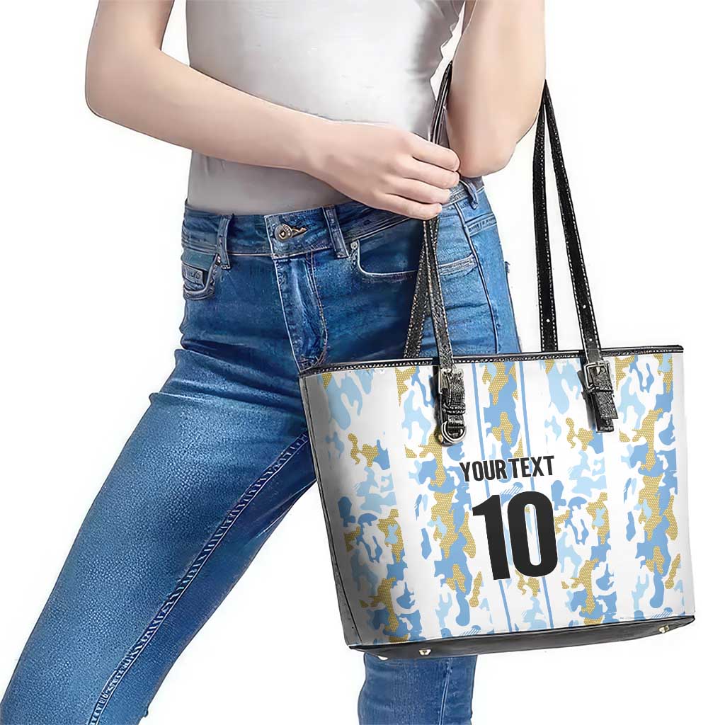Custom Argentina Football Leather Tote Bag Vamos La Albiceleste Camouflage Style - Wonder Print Shop